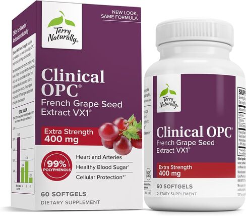 Terry Naturally Clinical OPC قوة إضافية - 90 كبسولة هلامية - مكمل مستخلص بذور العنب الفرنسي - يدعم صحة المناعة، ومضادات الأكسدة - غير معدلة وراثيًا، وخالي من الغلوتين - 90 وجبة in Saudi Arabia