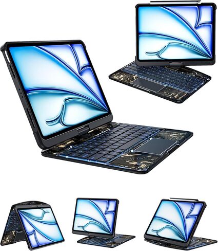 حافظة لوحة مفاتيح لجهاز iPad 9th 10.2 ich (الجيل السابع والثامن والتاسع) حافظة لوحة مفاتيح شفافة تدور بزاوية 360 درجة مع لوحة تتبع متعددة اللمس ولوحة مفاتيح بإضاءة خلفية بـ 7 ألوان لجهاز iPad 9th/8th/7th Gen مقاس 10.2 بوصة in Saudi Arabia