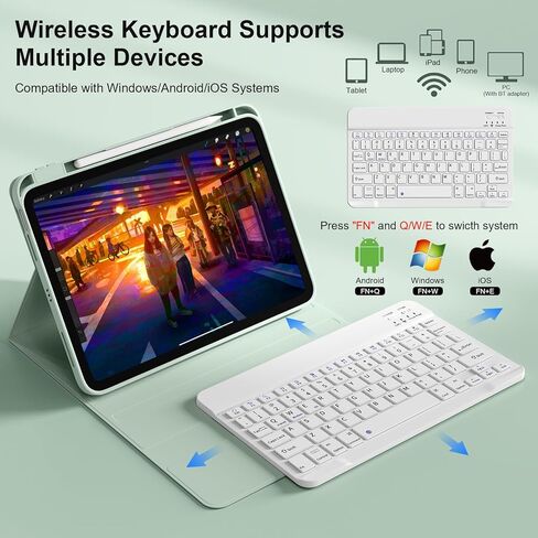 Keyboard Case for iPad Air 11 Inch (M3/M2) 2025/2024, iPad Air 5th/4th Generation 10.9 Inch 2022/2020, Detachable Wireless Bluetooth Keyboard Built-in Right Side Pencil Holder, Blue in Kuwait