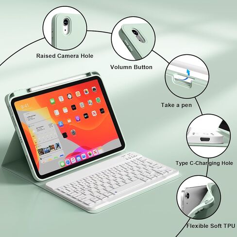 Keyboard Case for iPad Air 11 Inch (M3/M2) 2025/2024, iPad Air 5th/4th Generation 10.9 Inch 2022/2020, Detachable Wireless Bluetooth Keyboard Built-in Right Side Pencil Holder, Blue in Kuwait
