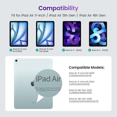 حافظة لوحة المفاتيح VIKESI لجهاز iPad Air 11 بوصة M3/M2 (إصدار 2025/2024) وiPad Air الجيل الخامس/ الرابع مقاس 10.9 بوصة، غطاء جلدي، ضوء تهوية مدمج، صف وظيفي، حامل قلم رصاص، فتحات للبطاقات - بني فاتح in Kuwait