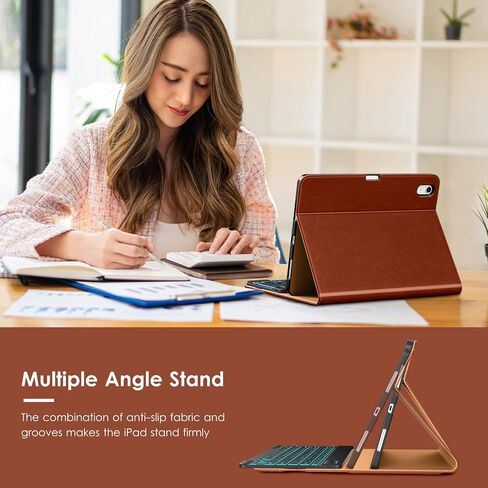 حافظة لوحة المفاتيح VIKESI لجهاز iPad Air 11 بوصة M3/M2 (إصدار 2025/2024) وiPad Air الجيل الخامس/ الرابع مقاس 10.9 بوصة، غطاء جلدي، ضوء تهوية مدمج، صف وظيفي، حامل قلم رصاص، فتحات للبطاقات - بني فاتح in Kuwait