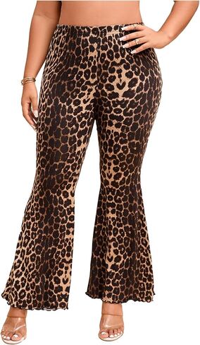 Wdirara Women's Plus Leopard Print Prans Flared Pants مرنة الخس الخس in Saudi Arabia