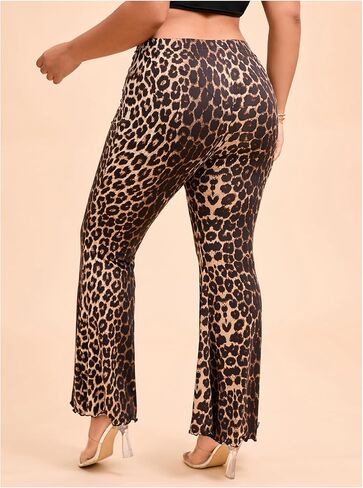 Wdirara Women's Plus Leopard Print Prans Flared Pants مرنة الخس الخس in Saudi Arabia