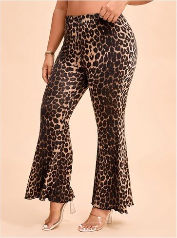 Wdirara Women's Plus Leopard Print Prans Flared Pants مرنة الخس الخس in Saudi Arabia