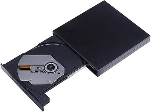 محرك أقراص DVD خارجي من NUOBESTY USB 2.0 لأجهزة الكمبيوتر المحمول، قارئ أقراص مضغوطة محمول، إعادة كتابة، تصميم أسود نحيف متوافق مع المنزل والسفر in Kuwait