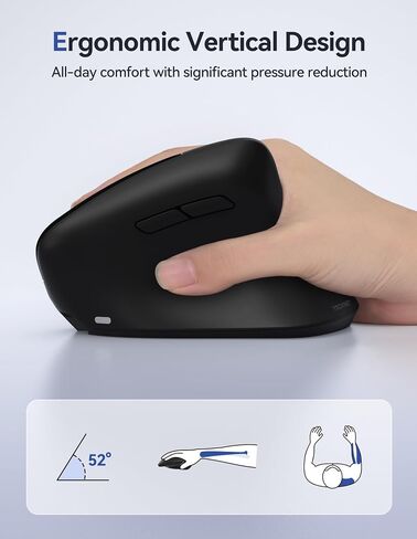 TECKNET Ergonomic Mouse, Wireless Vertical Mouse, 4800 DPI, Rechargeable Bluetooth Mice for Carpal Tunnel Right Hand, 3-Device Connectivity for Laptop, PC, MacBook, Black in Saudi Arabia