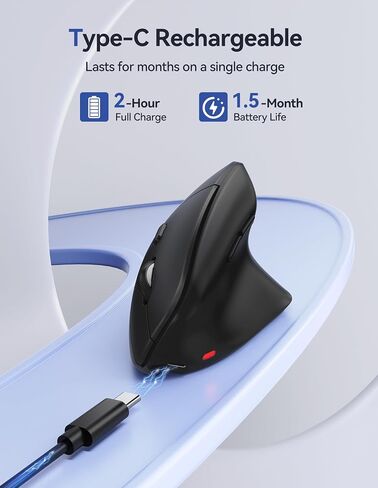 TECKNET Ergonomic Mouse, Wireless Vertical Mouse, 4800 DPI, Rechargeable Bluetooth Mice for Carpal Tunnel Right Hand, 3-Device Connectivity for Laptop, PC, MacBook, Black in Saudi Arabia