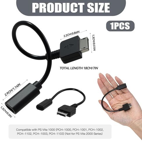 كابل شاحن PS Vita 1000 USB-C، 6.7 بوصة من النوع C أنثى مدخلات الطاقة وسلك مزامنة البيانات متوافق مع سلسلة PS Vita PCH-1000، اتصال PC/PS3/الكمبيوتر المحمول (ليس لجهاز PSV 2000) (أسود وقطعة واحدة) in Kuwait