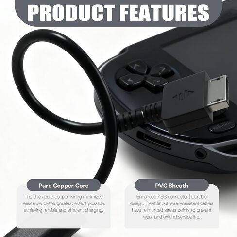 كابل شاحن PS Vita 1000 USB-C، 6.7 بوصة من النوع C أنثى مدخلات الطاقة وسلك مزامنة البيانات متوافق مع سلسلة PS Vita PCH-1000، اتصال PC/PS3/الكمبيوتر المحمول (ليس لجهاز PSV 2000) (أسود وقطعة واحدة) in Kuwait