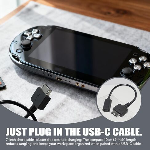 كابل شاحن PS Vita 1000 USB-C، 6.7 بوصة من النوع C أنثى مدخلات الطاقة وسلك مزامنة البيانات متوافق مع سلسلة PS Vita PCH-1000، اتصال PC/PS3/الكمبيوتر المحمول (ليس لجهاز PSV 2000) (أسود وقطعة واحدة) in Kuwait