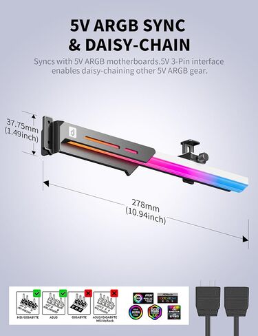 بطاقة رسومات upHere 5V 3PIN قابلة للتحكم RGB GPU تدعم حامل بطاقة الفيديو، شريط ARGB مدمج 5V، دعم الطول والارتفاع قابل للتعديل، GL7KC in Saudi Arabia