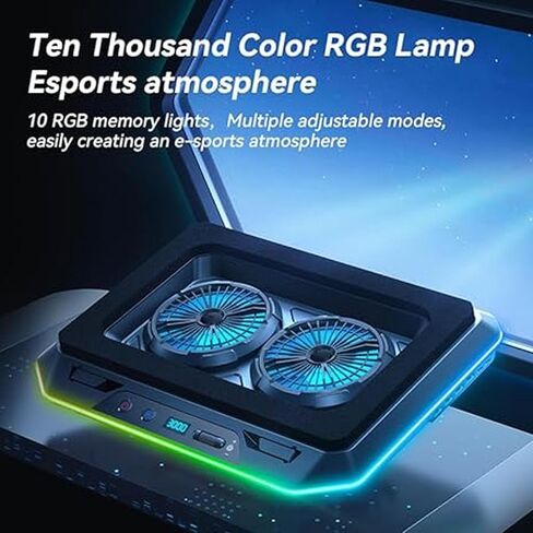 لوحة تبريد للكمبيوتر المحمول GOWENIC RGB، وسادة تبريد احترافية للألعاب مع 2 مروحتين توربينيتين 500-2300 دورة في الدقيقة 6 ارتفاعات 10 أوضاع إضاءة RGB، لأجهزة الكمبيوتر المحمولة مقاس 15.6-19 بوصة in Saudi Arabia