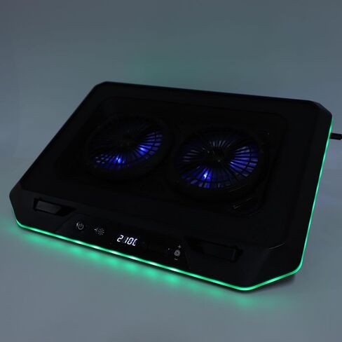 لوحة تبريد للكمبيوتر المحمول GOWENIC RGB، وسادة تبريد احترافية للألعاب مع 2 مروحتين توربينيتين 500-2300 دورة في الدقيقة 6 ارتفاعات 10 أوضاع إضاءة RGB، لأجهزة الكمبيوتر المحمولة مقاس 15.6-19 بوصة in Saudi Arabia