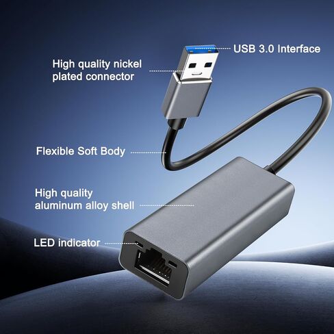 محول USB إلى إيثرنت، محور شبكة محمول 1 جيجابت، 10/100/1000 ميجابت في الثانية، محول إنترنت USB 3.0 إلى RJ45 متوافق مع أجهزة الكمبيوتر المحمول، MacBook، Surface، الكمبيوتر الشخصي الذي يعمل بنظام Windows، XP، Mac/Linux in Kuwait