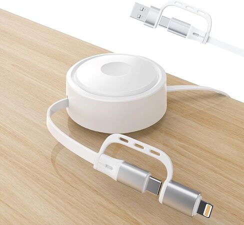 360°Rotatable Desktop Sticker 100W Retractable USB C Multi 2-in-2 USB A/Type C to Lightning/USB C iPhone Charger Cable Organizer,6FT Charge Cord for iPhone 16 15 14 13 12 Pro Max/Samsung/iPad-White in Saudi Arabia
