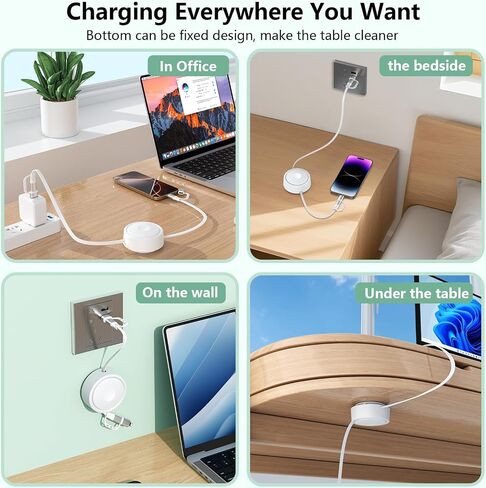 360°Rotatable Desktop Sticker 100W Retractable USB C Multi 2-in-2 USB A/Type C to Lightning/USB C iPhone Charger Cable Organizer,6FT Charge Cord for iPhone 16 15 14 13 12 Pro Max/Samsung/iPad-White in Saudi Arabia