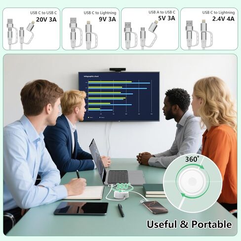 360°Rotatable Desktop Sticker 100W Retractable USB C Multi 2-in-2 USB A/Type C to Lightning/USB C iPhone Charger Cable Organizer,6FT Charge Cord for iPhone 16 15 14 13 12 Pro Max/Samsung/iPad-White in Saudi Arabia