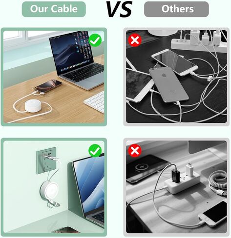 360°Rotatable Desktop Sticker 100W Retractable USB C Multi 2-in-2 USB A/Type C to Lightning/USB C iPhone Charger Cable Organizer,6FT Charge Cord for iPhone 16 15 14 13 12 Pro Max/Samsung/iPad-White in Saudi Arabia