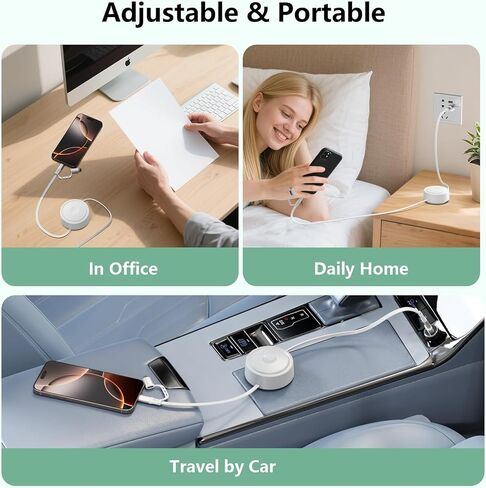 360°Rotatable Desktop Sticker 100W Retractable USB C Multi 2-in-2 USB A/Type C to Lightning/USB C iPhone Charger Cable Organizer,6FT Charge Cord for iPhone 16 15 14 13 12 Pro Max/Samsung/iPad-White in Saudi Arabia
