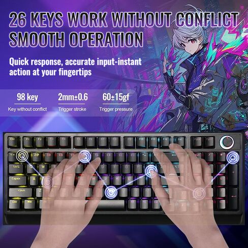 Mechanical Gaming Keyboard with Red Switches: 98 Keys PC Gaming Keyboard with Backlit，Multi-Function Volume & Lighting Knob,Anti-Ghosting Wired USB keybaord for Elite PC/Mac Gamers in Saudi Arabia