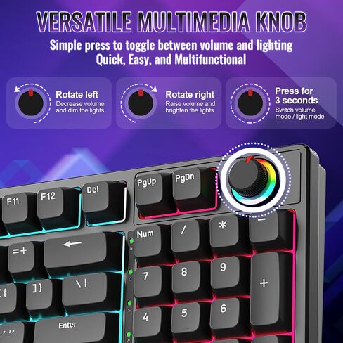 Mechanical Gaming Keyboard with Red Switches: 98 Keys PC Gaming Keyboard with Backlit，Multi-Function Volume & Lighting Knob,Anti-Ghosting Wired USB keybaord for Elite PC/Mac Gamers in Saudi Arabia