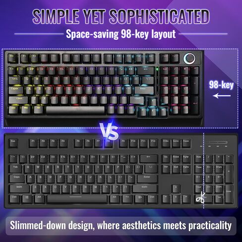 Mechanical Gaming Keyboard with Red Switches: 98 Keys PC Gaming Keyboard with Backlit，Multi-Function Volume & Lighting Knob,Anti-Ghosting Wired USB keybaord for Elite PC/Mac Gamers in Saudi Arabia