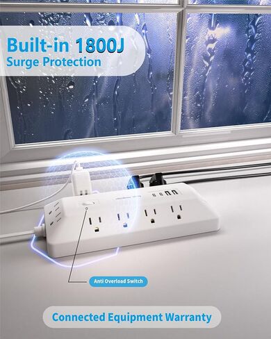 قطاع الطاقة الواقي من زيادة التيار، 12 منفذ تيار متردد، 2 USB-C 2 USB-A، سلك تمديد قابس مسطح بطول 6 أقدام، موسع منافذ توصيل متعدد مع حامل لوحة الهاتف لمحطة شحن مكتب المنضدة (أبيض) in Kuwait