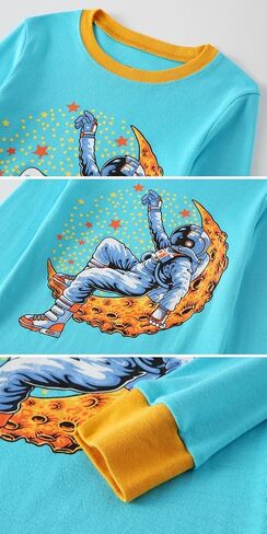 Little bety Boys 4 Pieces Cotton Pajamas Toddlers Long Sleeve 24M-12Years | Soft Sleepwear Sets With Truck ，Dinosaur，Space， UFO ，Shark Prints For Kids in Kuwait