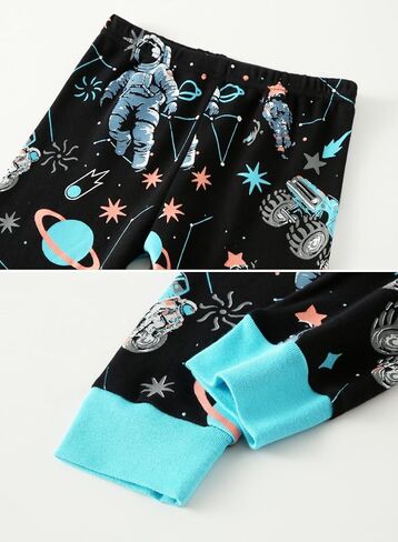 Little bety Boys 4 Pieces Cotton Pajamas Toddlers Long Sleeve 24M-12Years | Soft Sleepwear Sets With Truck ，Dinosaur，Space， UFO ，Shark Prints For Kids in Kuwait