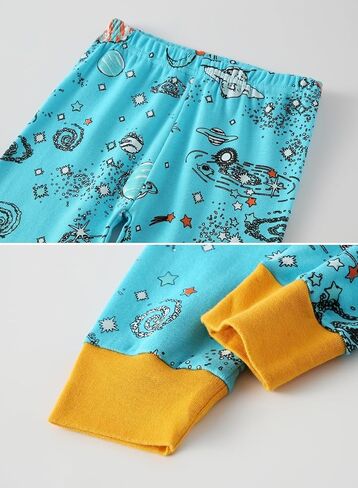 Little bety Boys 4 Pieces Cotton Pajamas Toddlers Long Sleeve 24M-12Years | Soft Sleepwear Sets With Truck ，Dinosaur，Space， UFO ，Shark Prints For Kids in Kuwait