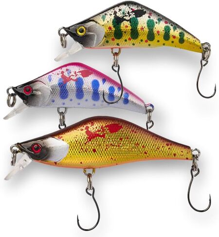 Wounded Duo Sampler 3 Pack – Ultralight Wobble Minnow Crankbait Fishing Lures (55mm & 50mm) – Wounded Series – Single Barb Hooks – Trout, Bass & Panfish Lures in Saudi Arabia