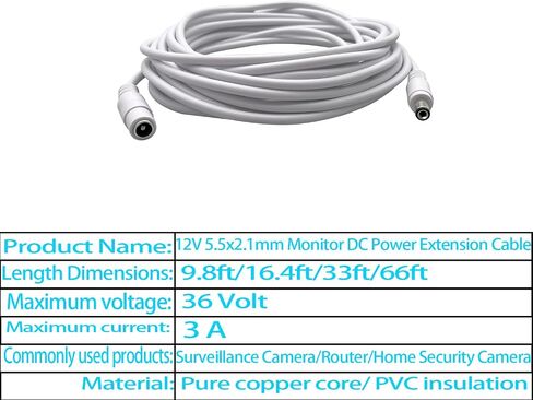 9.8ft 5.5mmx2.1mm DC Power Extension Cable Male to Female Compatible with 12V 3A for CCTV Surveillance Cameras, LED Strips, Routers, Monitors Black 2pcs in Saudi Arabia