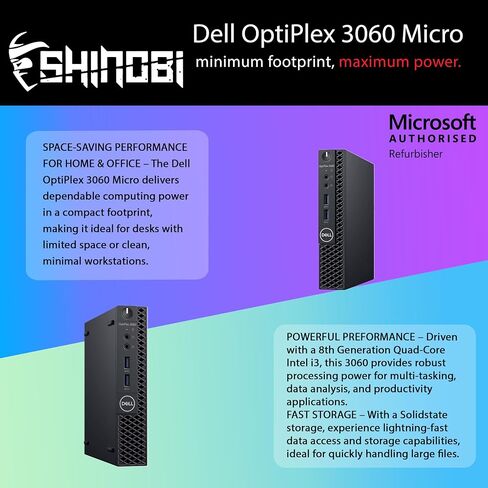 كمبيوتر Dell OptiPlex 3060 الصغير | انتل كور i3-8100T | 32 جيجا رام | 1 تيرابايت NVME | ويندوز 11 برو | واي فاي + بي تي | كمبيوتر مكتبي صغير (متجدد) (ذاكرة وصول عشوائي سعة 32 جيجابايت + ذاكرة NVMe سعة 1 تيرابايت) in Saudi Arabia