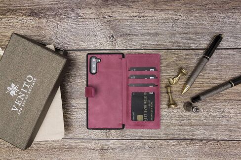 حافظة هاتف جلدية Venito Verona متوافقة مع هاتف Samsung Galaxy Note 10 (6.3 بوصة) - غطاء خلفي قلاب قابل للغلق بتقنية RFID - وردي فاتح in Kuwait