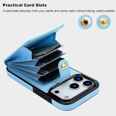 Folosu Compatible with iPhone 17 Pro Case Wallet with Card Holder, 360°Rotation Finger Ring Holder Kickstand, RFID Blocking Leather Protective Double Buttons Shockproof Cover 6.3 Inch Black in Saudi Arabia