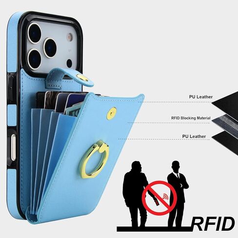 Folosu Compatible with iPhone 17 Pro Case Wallet with Card Holder, 360°Rotation Finger Ring Holder Kickstand, RFID Blocking Leather Protective Double Buttons Shockproof Cover 6.3 Inch Black in Saudi Arabia