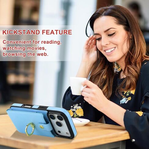 Folosu Compatible with iPhone 17 Pro Case Wallet with Card Holder, 360°Rotation Finger Ring Holder Kickstand, RFID Blocking Leather Protective Double Buttons Shockproof Cover 6.3 Inch Black in Saudi Arabia