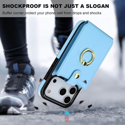 Folosu Compatible with iPhone 17 Pro Case Wallet with Card Holder, 360°Rotation Finger Ring Holder Kickstand, RFID Blocking Leather Protective Double Buttons Shockproof Cover 6.3 Inch Black in Saudi Arabia