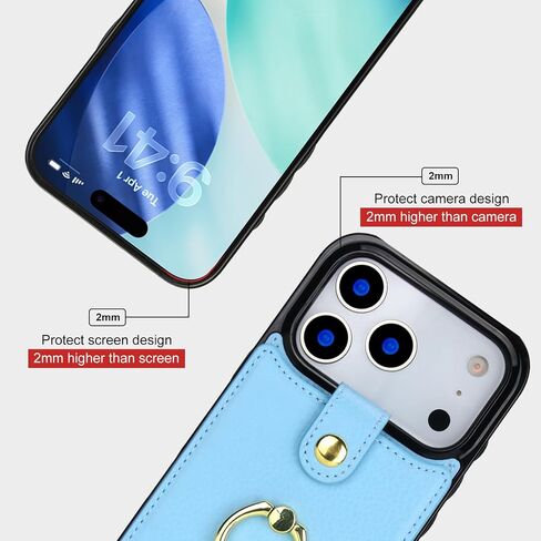 Folosu Compatible with iPhone 17 Pro Case Wallet with Card Holder, 360°Rotation Finger Ring Holder Kickstand, RFID Blocking Leather Protective Double Buttons Shockproof Cover 6.3 Inch Black in Saudi Arabia