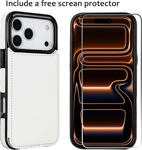 for iPhone 17 Pro Wallet Case with Screen Protector, Slim PU Leather Protective Case with Card Holder[RFID Blocking] Kickstand Cover 6.3“-White in Saudi Arabia