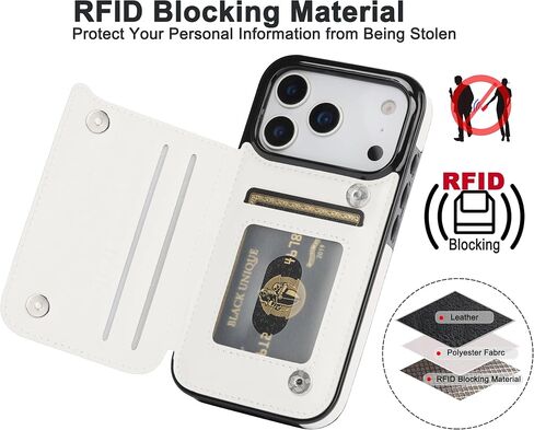 for iPhone 17 Pro Wallet Case with Screen Protector, Slim PU Leather Protective Case with Card Holder[RFID Blocking] Kickstand Cover 6.3“-White in Saudi Arabia