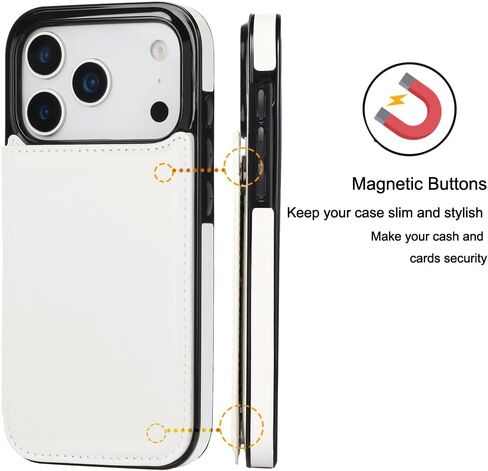 for iPhone 17 Pro Wallet Case with Screen Protector, Slim PU Leather Protective Case with Card Holder[RFID Blocking] Kickstand Cover 6.3“-White in Saudi Arabia