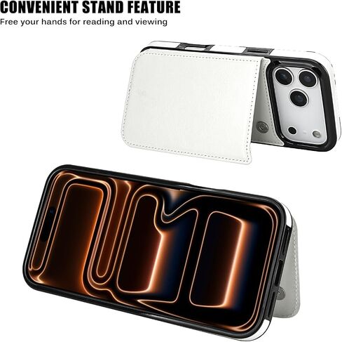 for iPhone 17 Pro Wallet Case with Screen Protector, Slim PU Leather Protective Case with Card Holder[RFID Blocking] Kickstand Cover 6.3“-White in Saudi Arabia