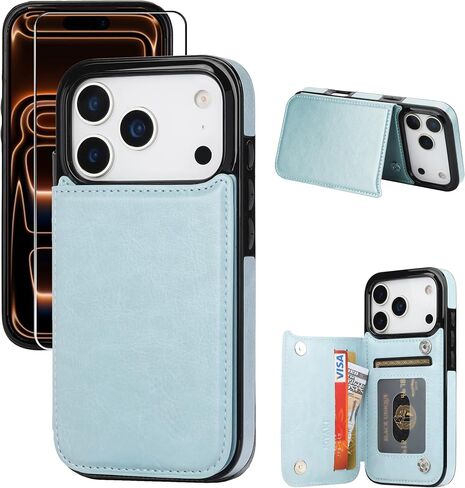 for iPhone 17 Pro Wallet Case with Screen Protector, Slim PU Leather Protective Case with Card Holder[RFID Blocking] Kickstand Cover 6.3“-White in Saudi Arabia