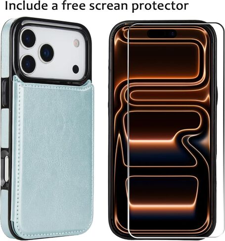 for iPhone 17 Pro Wallet Case with Screen Protector, Slim PU Leather Protective Case with Card Holder[RFID Blocking] Kickstand Cover 6.3“-White in Saudi Arabia