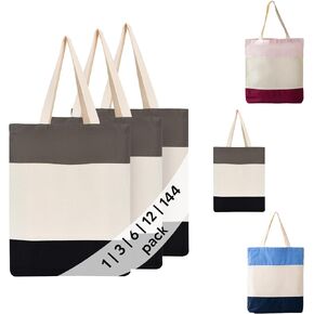 3 | 6 | 12 | 144 Pack Tri-Color Cotton Tote Bag, 100% Reusable Canvas Shoulder Bag for Shopping, Gifts, Events, Everyday Use in Saudi Arabia