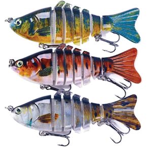 Jointed Fishing Lure 3-Pack Sets – Multi-Jointed Swimbaits with Rattle, 3D Eyes & Treble Hooks – Hard Baits for Bass, Pike, Trout – Assorted Color Options in Saudi Arabia