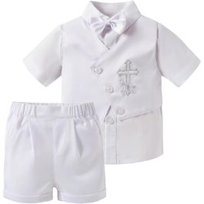 Booulfi Boys Christening Outfit 0-18 Months Baby Boy Baptism Outfit Short Boys' Christening Clothing with Hat Shoes in Kuwait