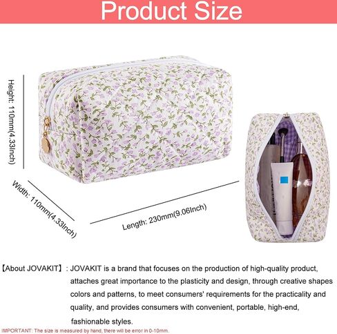 JOVAKIT 2Pcs Makeup Bag Quilted Cosmetic Bag for Women Girls, Floral Coquette Cotton Toiletry Zipper Make Up Pouch, Travel Storage Organizer Pouch (Blue Floral) in Saudi Arabia